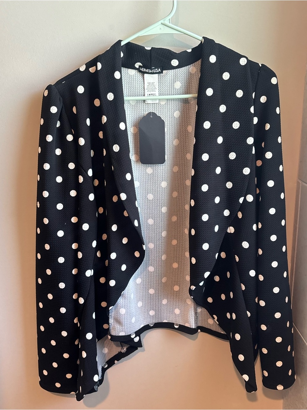 Heimish Black Polka Dot Open Front Blazer